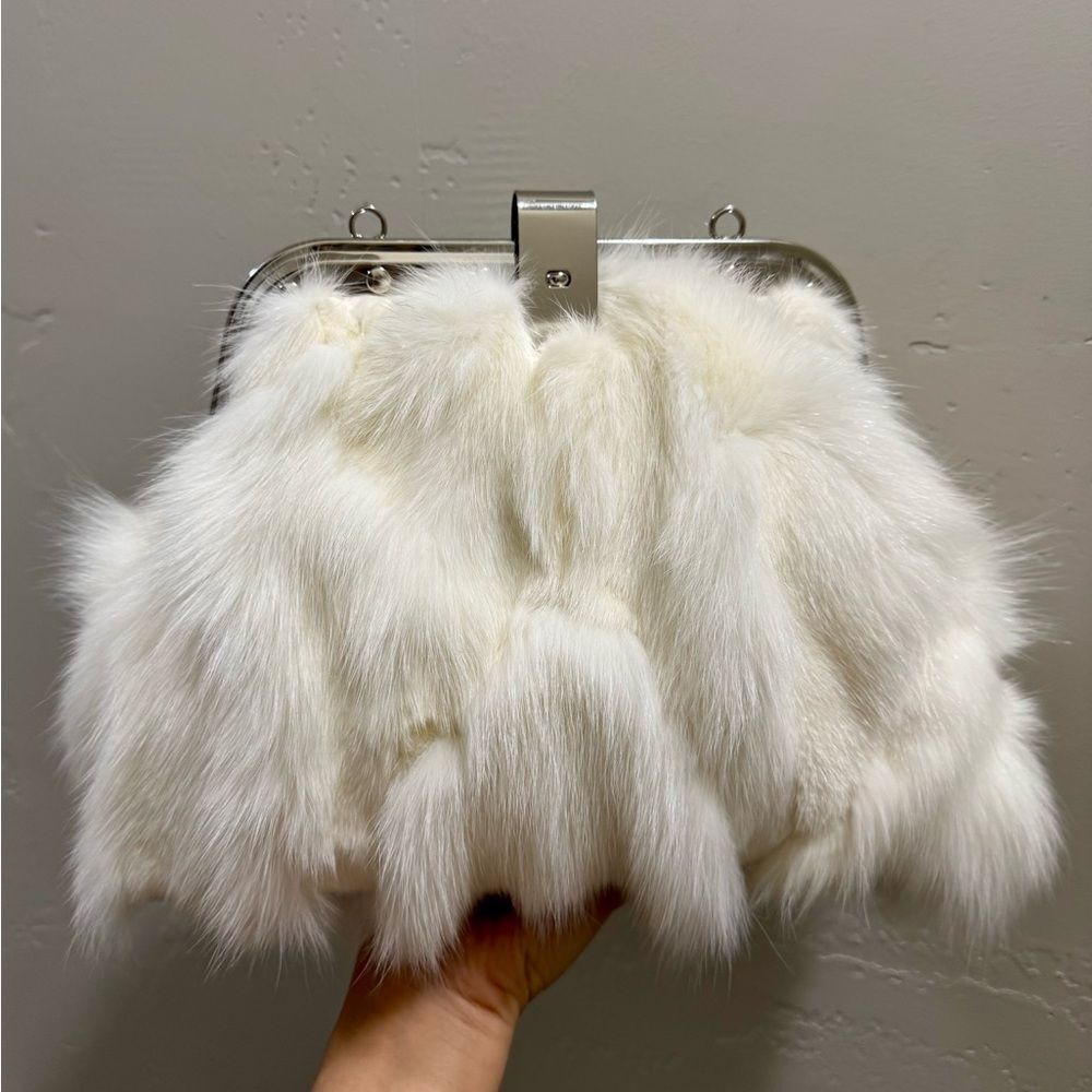 Unique Real Fox Fur Handmade Rivet Metal Frame Push Lock Shoulder Bag/Crossbody